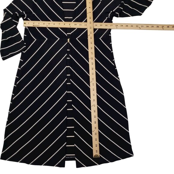 Travelers by Chicos Long Cardigan Duster Geo Stripe Slinky Navy Blue Size 1 M/8 - Picture 7 of 8